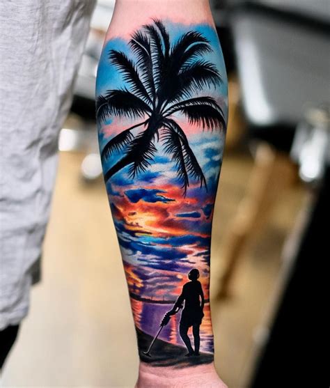 Small Palm Tree Tattoos. . Beach themed sleeve tattoos